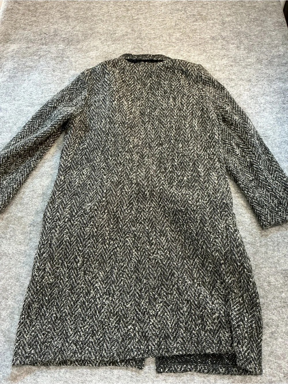 J. Jill Women's Black & White Herringbone Drape Front Coat Size L